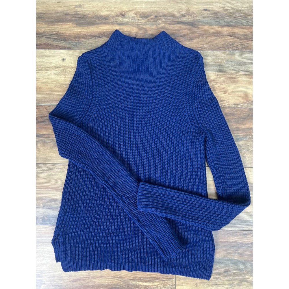 Vince Mens Royal Blue Yak Wool Ribbed Mock Neck Knit Sweater Medium